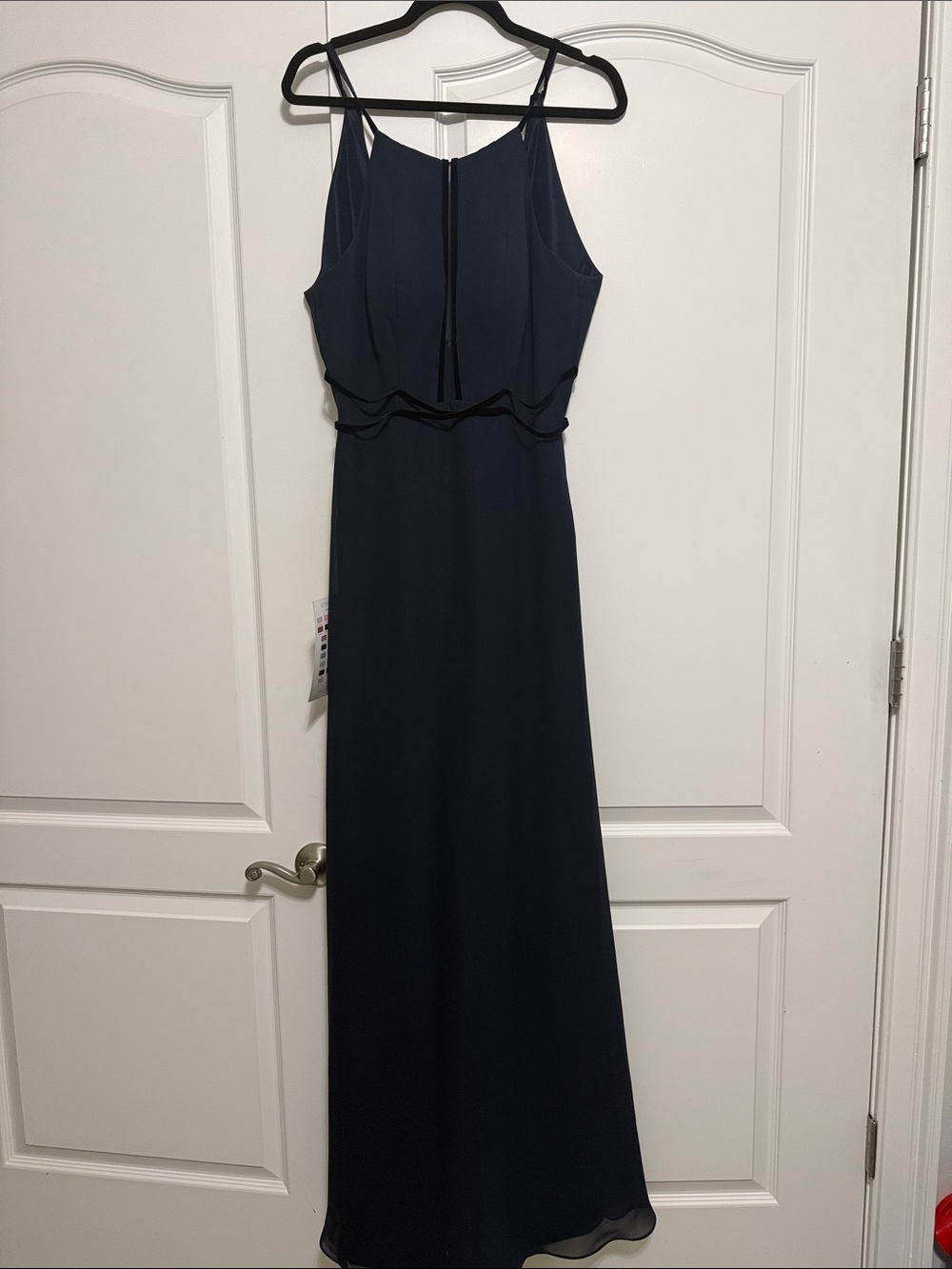 Sorella Vita navy blue long gown made of chiffon and velvet style 9330 size 12